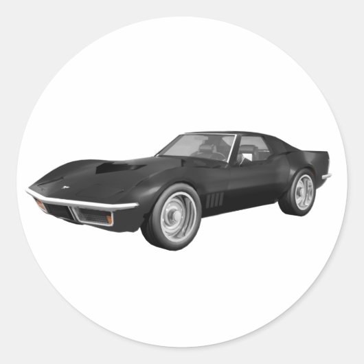 1970 Corvette Sportauto: zwarte finish Ronde Sticker (Voorkant)
