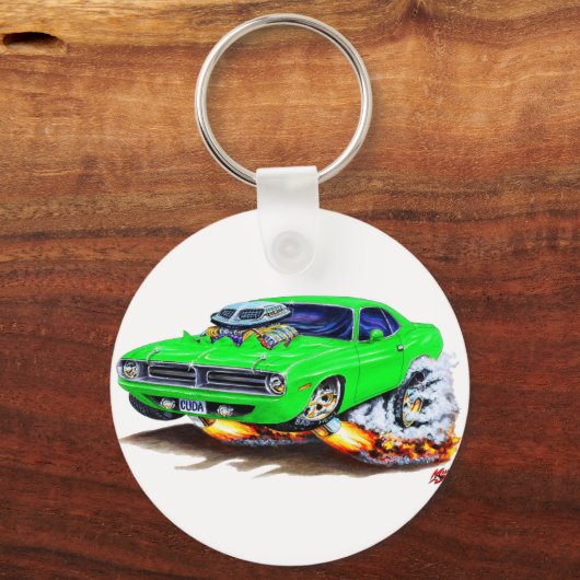 1970 Cuda Green Car Sleutelhanger (Voorkant)