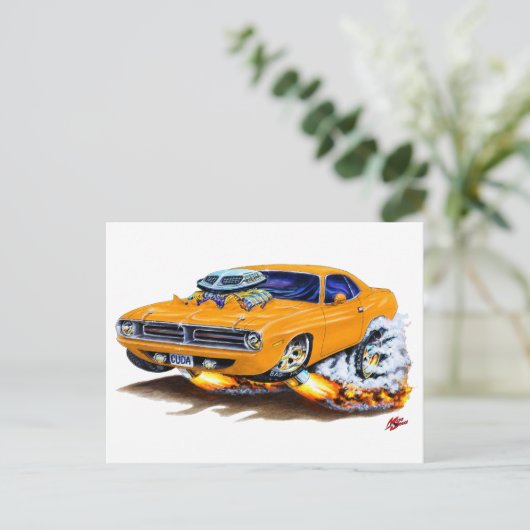 1970 Cuda Oranje auto Briefkaart (Staand voorkant)
