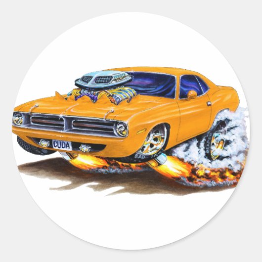 1970 Cuda Oranje auto Ronde Sticker (Voorkant)
