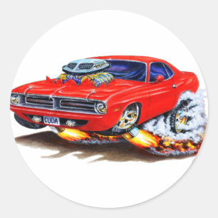 1970 Cuda Red Car Ronde Sticker