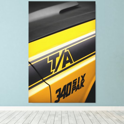 1970 Dodge Challenger T/A 340 Six Pak Pack Mopar Canvas Afdruk (Insitu (Houten vloer))