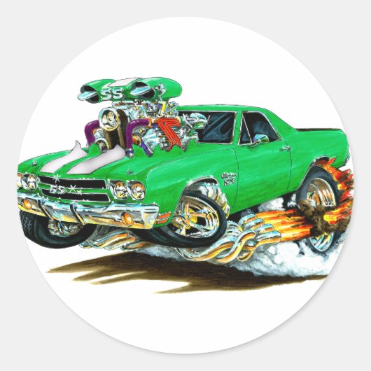 1970 El Camino groen-witte vrachtwagen Ronde Sticker (Voorkant)