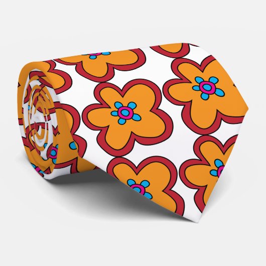 1970 Groovy Pop Art Tangerine Flower Stropdas (Opgerold)