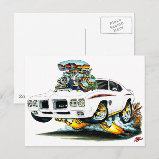 1970 GTO rechter witte auto Briefkaart (Voorkant / Achterkant)