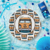 1970 Hippie Van Retro Stijl Verjaardag Papieren Bordje (Feest)