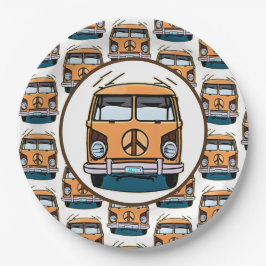 1970 Hippie Van Retro  Stijl Verjaardag Papieren Bordje