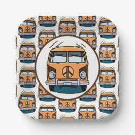 1970 Hippie Van Retro  Stijl Verjaardag Papieren Bordje