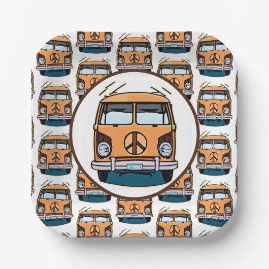 1970 Hippie Van Retro Stijl Verjaardag Papieren Bordje (Voorkant)