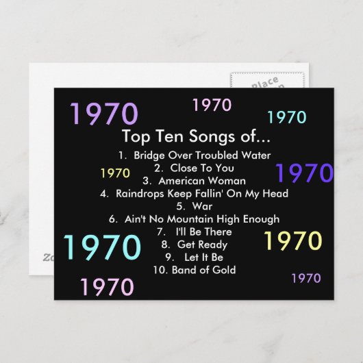 1970 liedjes briefkaart (Voorkant / Achterkant)