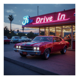 1970 Muscle Car Cranberry Rood Perfect Poster