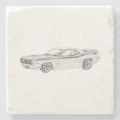 1970 Plymouth Barracuda Black and White Drawing Stenen Onderzetter (Voorkant)