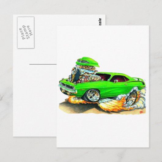 1970 Plymouth Cuda Green Car Briefkaart (Voorkant / Achterkant)