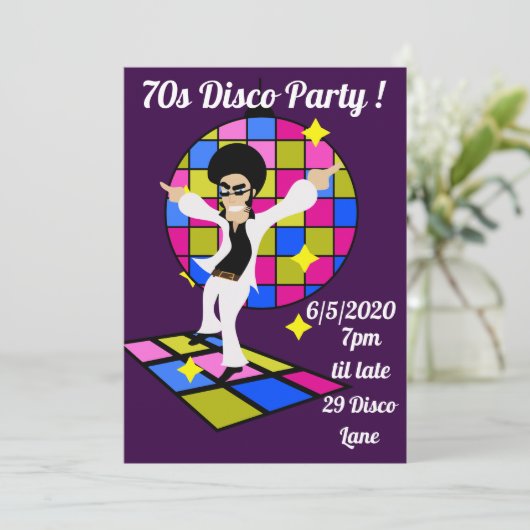 1970 retro disco thema dans party kaart (Staand voorkant)