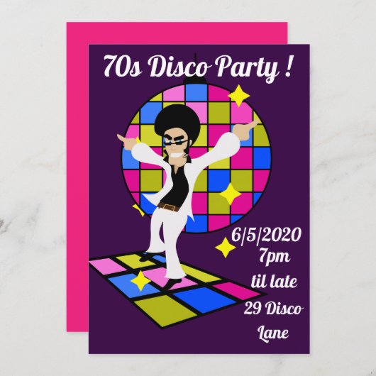 1970 retro disco thema dans party kaart (Voorkant / Achterkant)