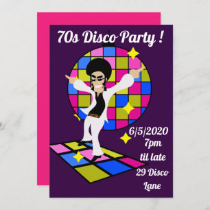 1970 retro disco thema dans party kaart
