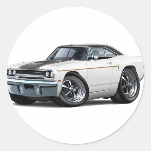 1970 Roadrunner Wit-Zwart Streep Ronde Sticker (Voorkant)