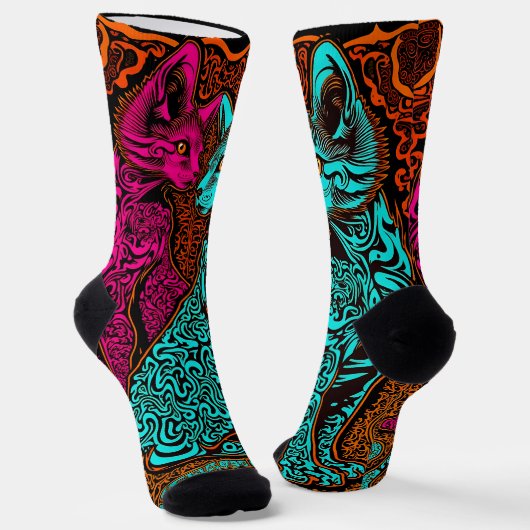 1970 stijl Abstracte katten Sokken (Gebogen)