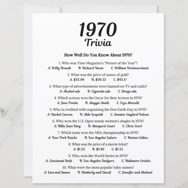 1970 Trivia spel (Voorkant)