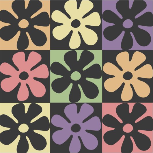 1970 veelkleurige Retro Daisies Sticker (Voorkant)