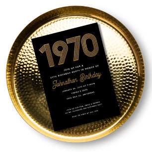 1970 Zwart Nepgoud 50ste Verjaardagsuitnodiging Kaart