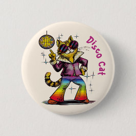 1970's Disco kat, jaren zeventig stijl discotech Ronde Button 5,7 Cm