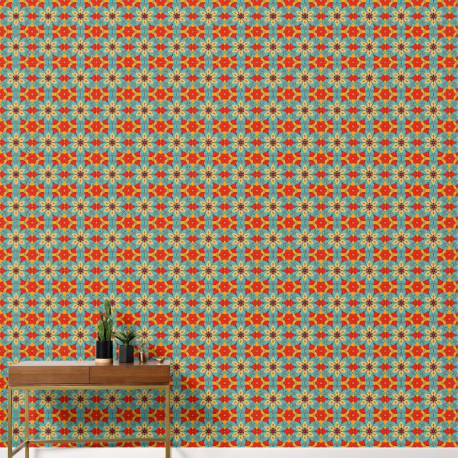 1970s Flower Tegel Motif: Emaille look bloementege Behang (Hal)
