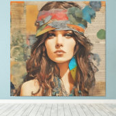 1970s Hippie Vrouw Collage Canvas Afdruk (Insitu (Houten vloer))