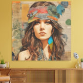 1970s Hippie Vrouw Collage Canvas Afdruk (Insitu (Woonkamer))