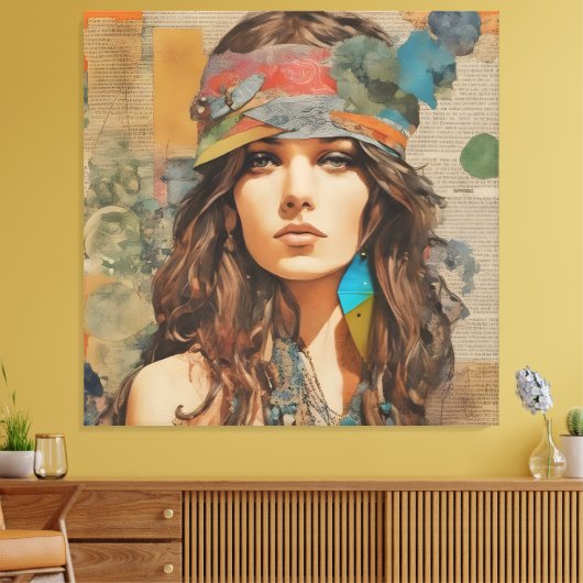 1970s Hippie Vrouw Collage Canvas Afdruk (Insitu (Woonkamer))