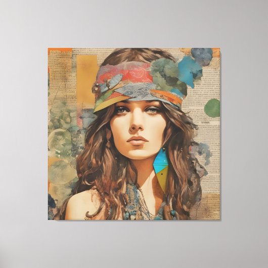 1970s Hippie Vrouw Collage Canvas Afdruk (Voorkant)