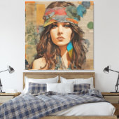 1970s Hippie Vrouw Collage Canvas Afdruk (Insitu (Slaapkamer))