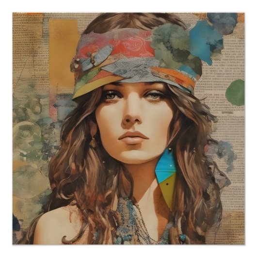 1970s Hippie Vrouw Collage Perfect Poster (Voorkant)
