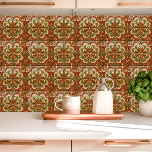 1970s Psychedelic Floral Burst Tegeltje