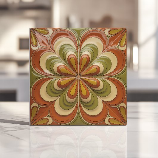 1970s Psychedelic Floral Burst Tegeltje