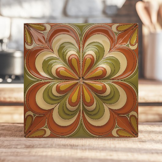 1970s Psychedelic Floral Burst Tegeltje