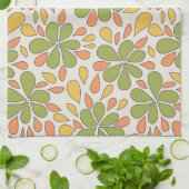 1970s Retro Abstracte Bloemen Groen Geel Roze Theedoek (Gevouwen)