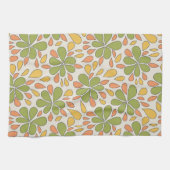 1970s Retro Abstracte Bloemen Groen Geel Roze Theedoek (Horizontaal)