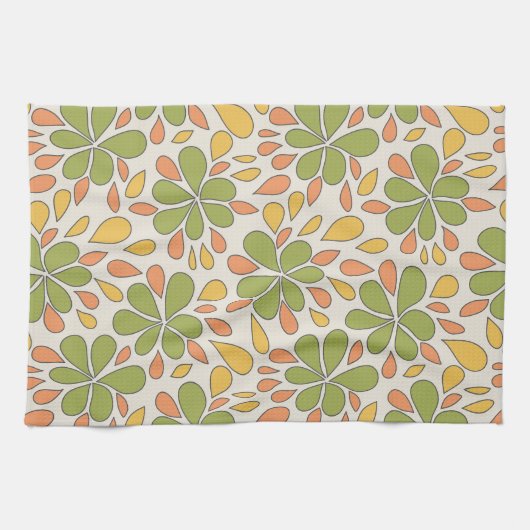 1970s Retro Abstracte Bloemen Groen Geel Roze Theedoek (Horizontaal)