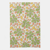 1970s Retro Abstracte Bloemen Groen Geel Roze Theedoek (Verticaal)