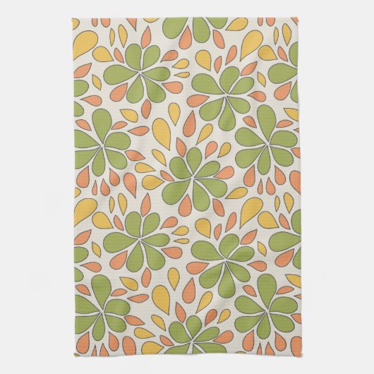 1970s Retro Abstracte Bloemen Groen Geel Roze Theedoek (Verticaal)