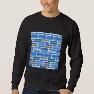 1970'S RETRO BLAUW WIT RECHTHOEK BAKSTEEN GEOMETRI TRUI