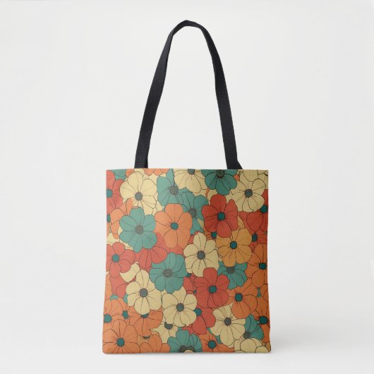 1970s Retro Bloemen Tote Bag (Voorkant)