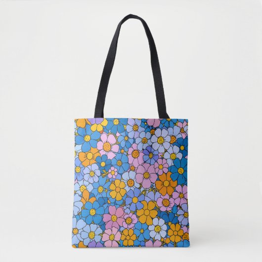 1970s Retro Bloemen Tote Bag (Voorkant)