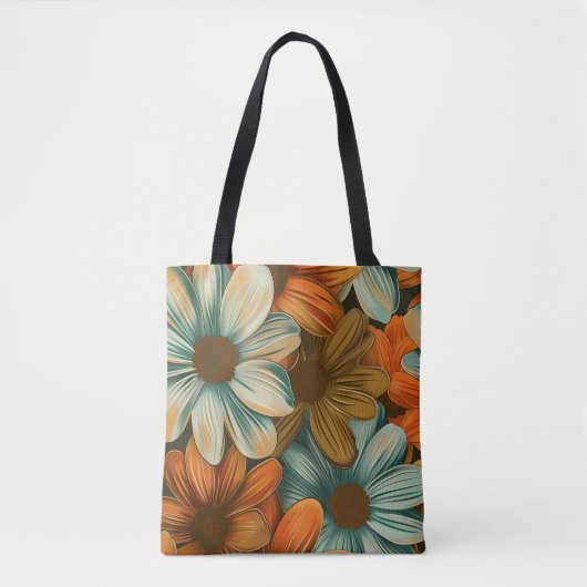 1970s Retro Bloemen Tote Bag (Voorkant)