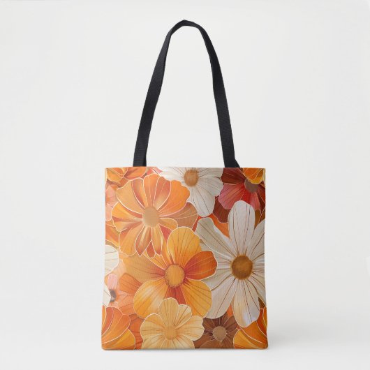 1970s Retro Bloemen Tote Bag (Voorkant)