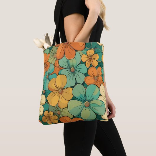 1970s Retro Bloemen Tote Bag (Dichtbij)