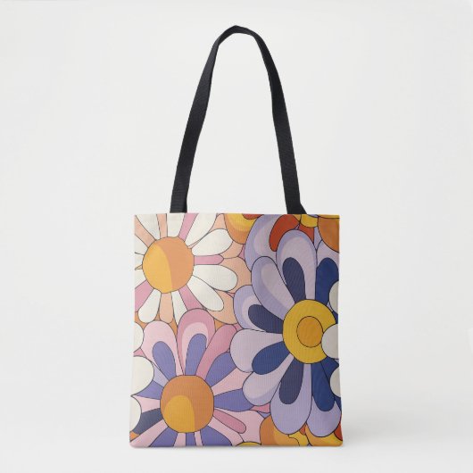 1970s Retro Bloemen Tote Bag (Voorkant)