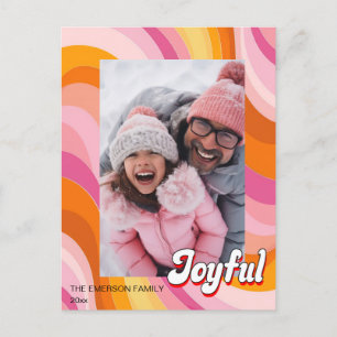 1970's Retro Christmas Pink Red Photo Holiday Briefkaart