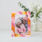 1970's Retro Christmas Pink Red Photo Holiday Briefkaart (Staand voorkant)